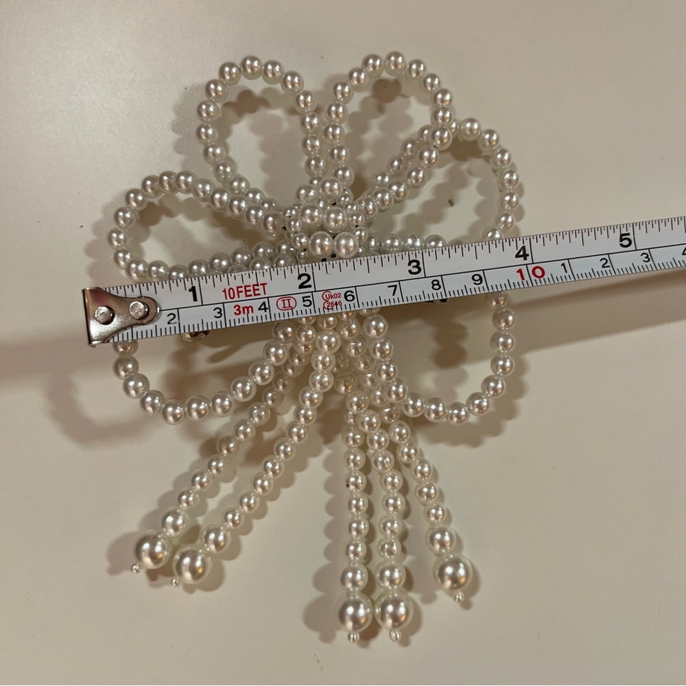 Vintage 80 90 Retro Oversized White Pearl Bow Feminine Hair Barrette Accessory - Picture 7 of 17